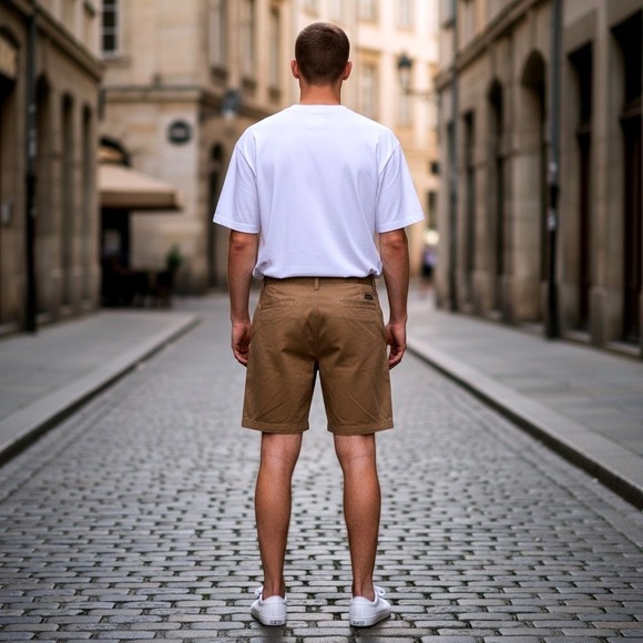 Free Planet Mens Size 30 Chino Shorts Cotton Spandex Brown Casual Flat Front - Picture 2 of 8